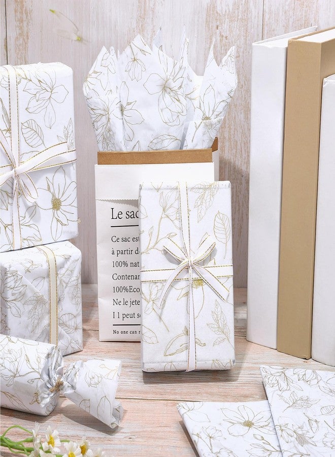 Whaline 100 Sheets Gold Floral Tissue Paper Foil Gold Flowers Gift Wrapping Paper Decorative DIY Art Craft Tissue Paper for Wedding Birthday Bridal Shower Party Supplies, 13.7 x 19.6 Inch - Image 5